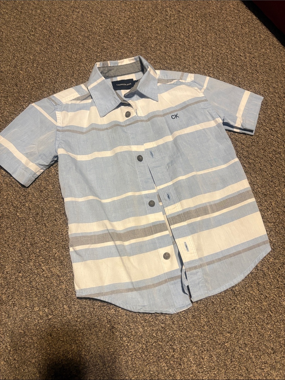Kids Calvin Klein Light Blue, White & Gray Striped Short Sleeve Shirt